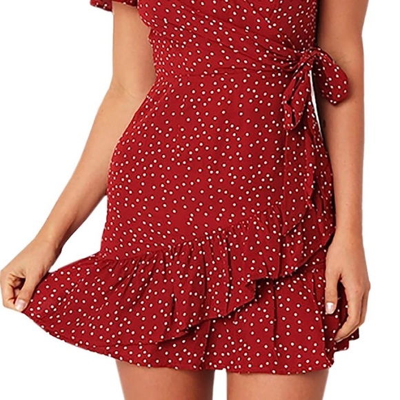 AIMCOO Women's Short Sleeve Wrap Dress Floral Print V Neck Waisted Ruffle Hem - Picture 2 of 7